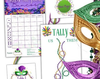 Mardi Gras Bunco |  Instant Download | Bunco Score Card | February Bunco | Carnival Bunco | NOLA Bunco | Parade Party | PRINTABLE |