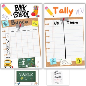 Back to School Bunco Bundle, Bunco Scorecards, Theme Bunco Score Sheet, INSTANT DOWNLOAD, August September, School Bus Bunco, Teacher Bunco