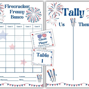4th of July Bunco Scorecards, Patriotic Dice Game Bundle, Girls Night Party, Fireworks Theme, Printed Score Sheet, Free Shipping