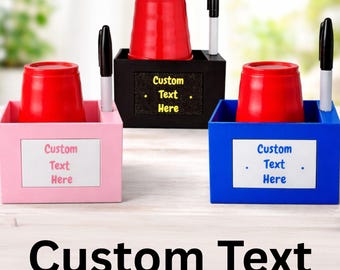Custom Text Cup Holder – Mark Your Cup Party Organizer (Up to 6 Words) Cup Holder with Marker Slot – Organizer for Party Night Tables