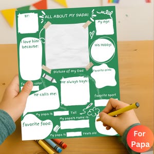 Papa Vatertag Alles über meinen Papa – Ausfüll-Fragebogen für Kinder – Geburtstagsgeschenk – Sofort-Download