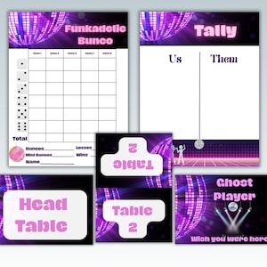 Disco theme set | Theme bunco score sheet, tally sheet | Instant Download | Bunco Card | 70s Bunco | January Bunco | February Bunco