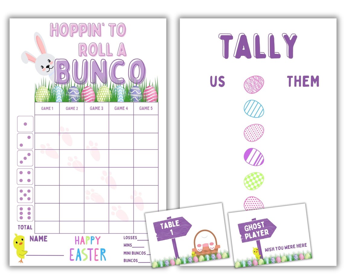 Easter Bunco INSTANT DOWNLOAD Bunco Score Card April Bunco Easter Bunny ...