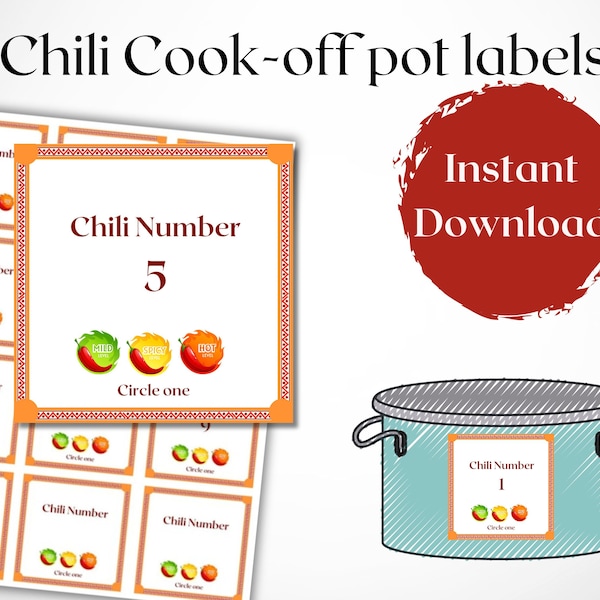 Chili Cook Off Pot Numbers | INSTANT DOWNLOAD | Pot Labels for Cook-off | Chili Cook Off | Chili Competition | Chili Pot Label | Pot Sticker