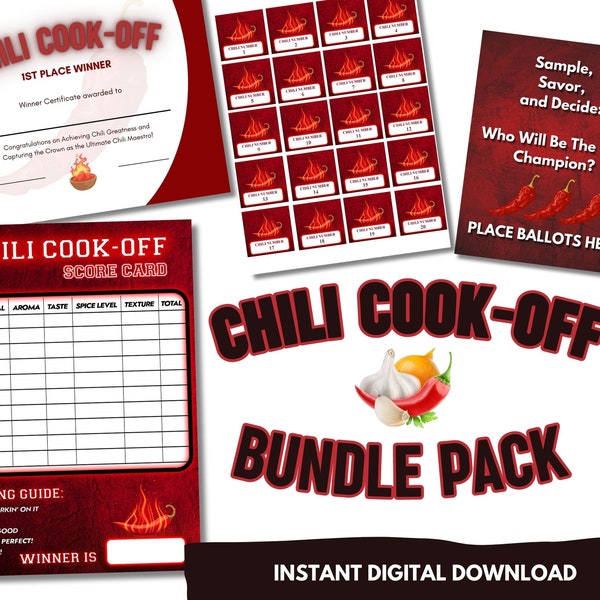 Chili Cook Off Competition Scorecard | Chili Challenge | INSTANT DOWNLOAD | Chili Pot Label | Chili Cook Off Bundle | Chili Judging Card |