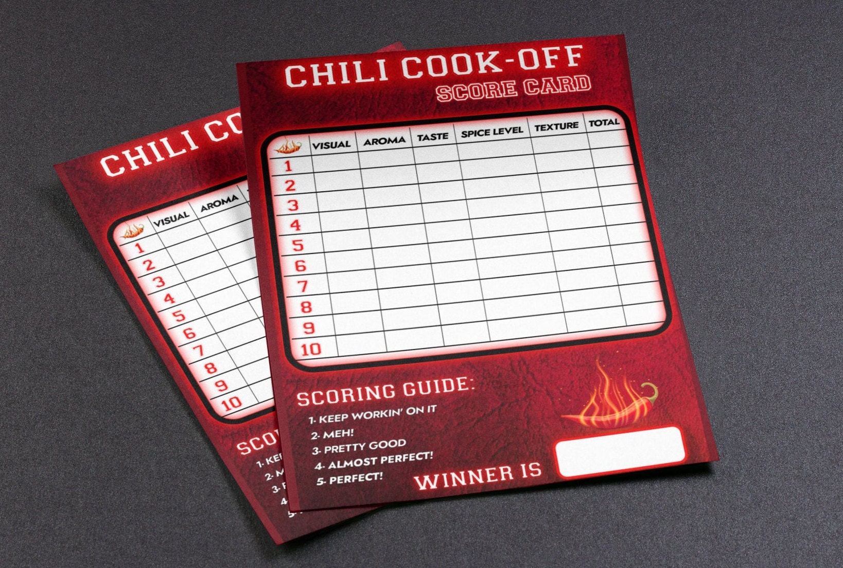 Chili Cook off Competition Scorecard Cook off Judging Voting Etsy