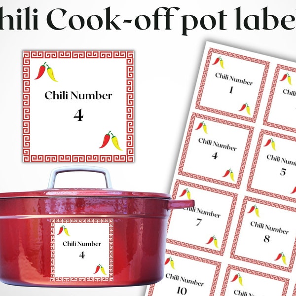 Chili Cook Off | Pot Labels | Chili Pot Numbers | INSTANT DOWNLOAD | Chili Tasting | Chili Competition | Chilli Cook Off Party | Cook Off