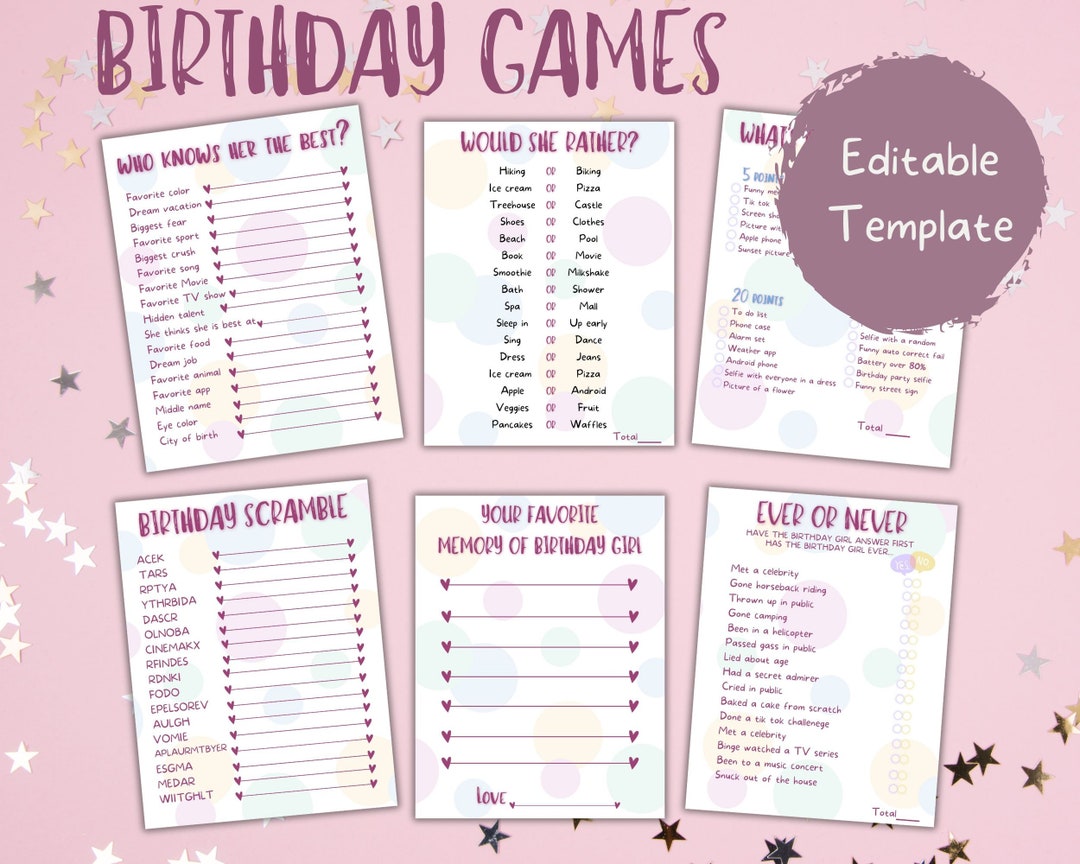 Editable Birthday Party Games. Kids Party Trivia, Teen Birthday Party ...