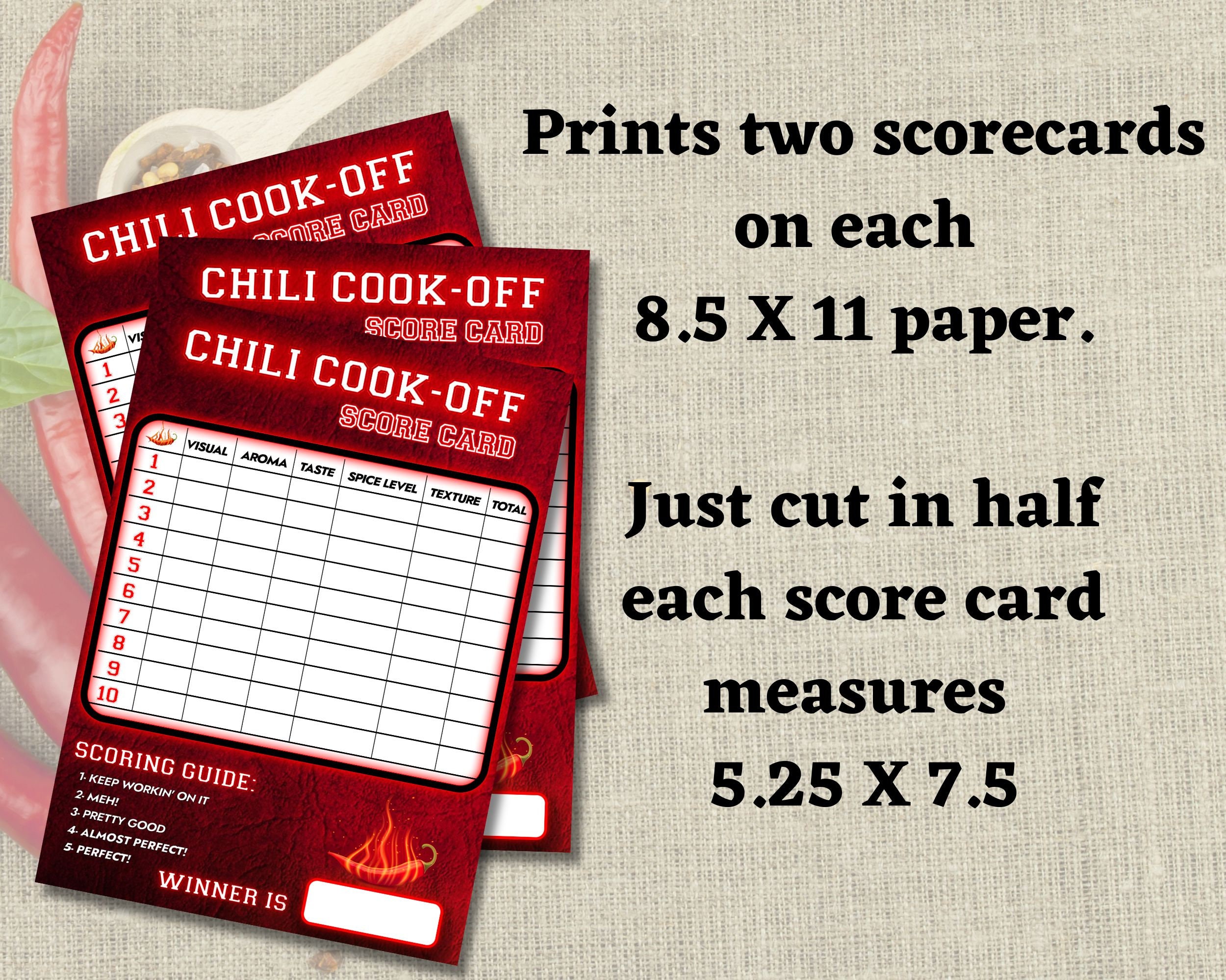 Chili Cook off Competition Scorecard Cook off Judging Voting Etsy