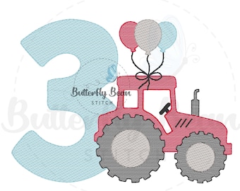Traktor-Thema Geburtstags-Maschinenstickerei, Stickdatei, 3
