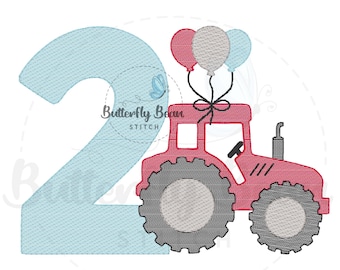 Traktor-Thema Geburtstags-Stickerei, Stickdatei, Skizze, sofortiger Download, Geburtstag, PES, Schnellstich, T-Shirt Designs