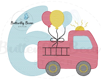 Feuerwehrauto Geburtstag Stickdatei, Stickmuster, Stickdatei für Kinder, 6