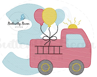 Feuerwehrauto Geburtstag Stickdatei, Stickmuster, 30.Geburtstagsshirt, 3D Geburtstag, PES, Quick Stitch, T-Shirt Design