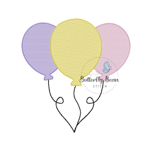 Birthday balloons Embroidery design file, machine embroidery, instant download, sketch, shirt design, PES, quick stitch, 4x4, 5x7, 8x8