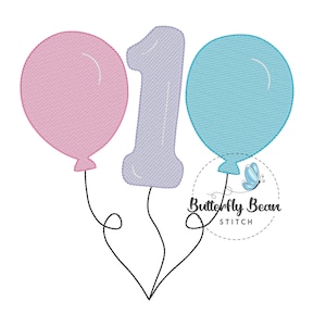 Birthday balloons Embroidery design file, firstbirthday, machine embroidery, instant download, sketch, shirt design, 1, PES, quick stitch