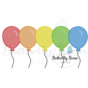 Birthday balloons Embroidery design file, birthday party, machine embroidery, instant download, sketch, shirt design, PES, quick stitch
