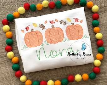 Herbst Kürbisse Stickmuster, Kürbis Trio, Herbst Blätter Skizze, Maschinenstickerei, sofortiger Download, Kürbis Stickmuster, PES