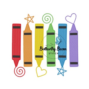 Arquivo de desenho de bordado com giz de cera, volta às aulas, esboço, download instantâneo, giz de cera, coloração, rabiscos, design escolar, arco-íris, pré-escola, PES
