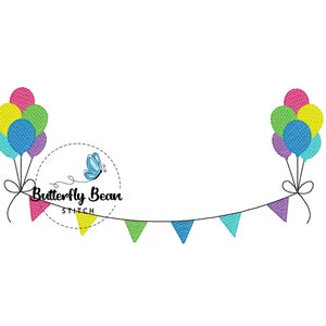 Birthday bunting embroidery design file, balloons bunting, sketch embroidery, machine embroidery, instant download, PES, 7x5, 10x6
