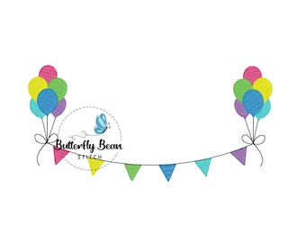 Birthday bunting embroidery design file, balloons bunting, sketch embroidery, machine embroidery, instant download, PES, 7x5, 10x6