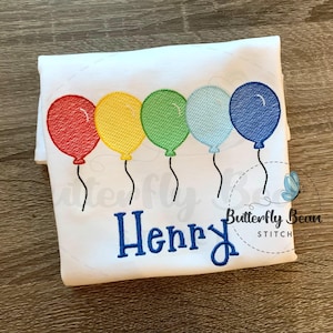Birthday balloons Embroidery design file, birthday party, machine embroidery, instant download, sketch, shirt design, PES, quick stitch
