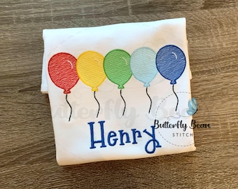 Birthday balloons Embroidery design file, birthday party, machine embroidery, instant download, sketch, shirt design, PES, quick stitch