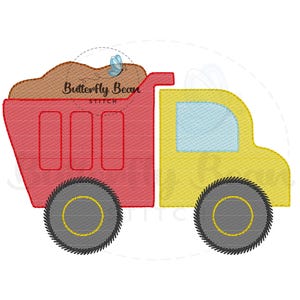 Dump truck machine embroidery design file, sketch, instant download, construction trucks, PES, quick stitch, vehicles, shirt design, 7x5
