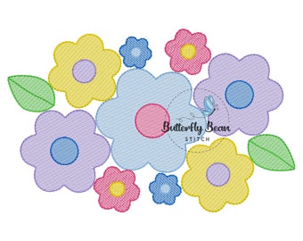 Stickmusterdatei, Blumen Skizze, Maschinenstickerei, sofortiger Download, Gänseblümchen, Blume, Gänseblümchen, Frühling, Stickdatei