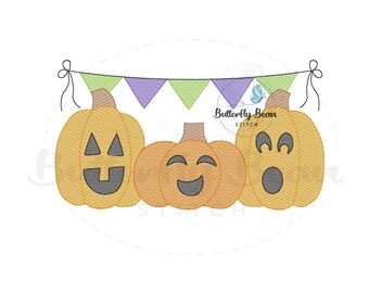 Halloween Stickmuster, Stickdatei, Skizzenstich, Maschinenstickerei, Sofort Download, Halloween, Kürbis, Wimpelfahnen, PES, 13x18