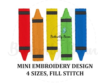MINI Crayons Stickdatei, Schulanfang, Skizze, Sofortdownload, Buntstift, Färbung, Füllstich, Schulentwurf, Kindergarten, PES
