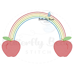 Rainbow with apples, back to school embroidery design, sketch stitch, instant download, quick stitch design, preschool, PES, 7x5