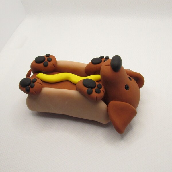 Dachshund Dog Weiner Dog as Hot Dog Polymer Clay Figurine Custom Dog Gift for Men Women Mom Dad Kids Christmas Birthday Holiday