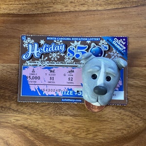 Grey Pitbull Bully Dog Head Polymer Clay Lottery Ticket Scratcher Magnet