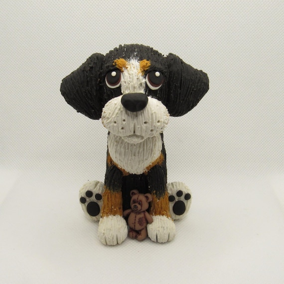 Bernese Mountain Dog with Teddy Bear Polymer Clay Figurine Custom Dog Gift for Men Women Mom Dad Kids Christmas Birthday Holiday