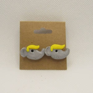 Donald Trump Hair Republican Elephant Heads Polymer Clay Earrings