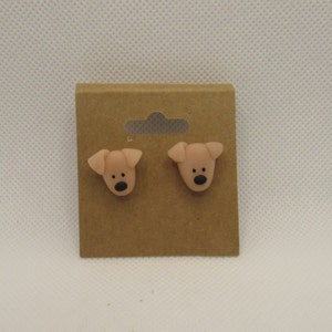 Beige Puppy Dog Heads Labrador Polymer Clay Earrings