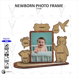 LASER CUSTOMIZED Newborn PHOTO frame | Laser cut file | Svg , Dxf | 3mm