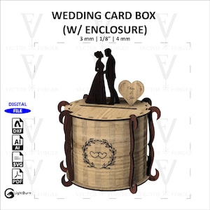 LASER WEDDING CARD box | Laser cut file | Svg , Dxf | 3mm , 1/8 inches , 4mm