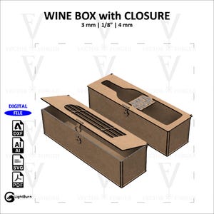 SCATOLA PER VINO A CERNIERA con chiusura | File tagliato al laser | SVG, DXF | 3mm, 1/8", 4mm