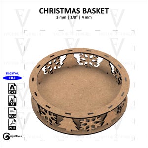 レーザークリスマスバスケット |レーザーカットファイル | SVG、DXF | 3mm、1/8インチ、4mm