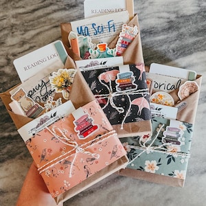 Blind date with a book- w/ stickers, magnetic bookmark, bookmark log, annotating tab | book gift Fantasy, Mystery, Fiction, Romance