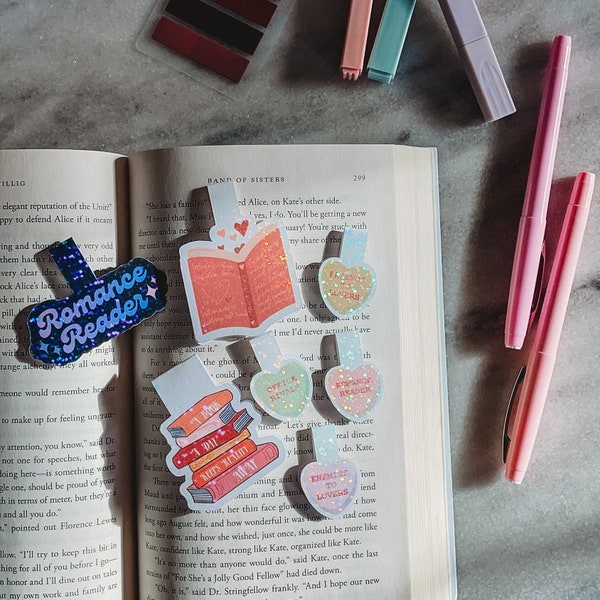 Romance Reader Magnetic Bookmarks | Romance tropes | Candy Hearts | A book a Day keeps reality away