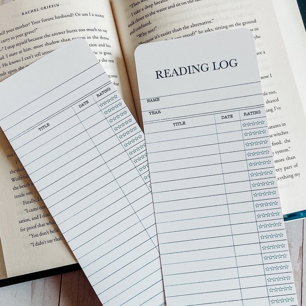 Reading Log Bookmark- vintage style library card | Bookmark reading journal with ratings | Double-sided