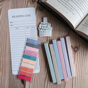 Book Annotating kit- bookmark reading log, annotating tabs, highlighters & a magnetic bookmark | Everything but the Book | Book Lovers kit