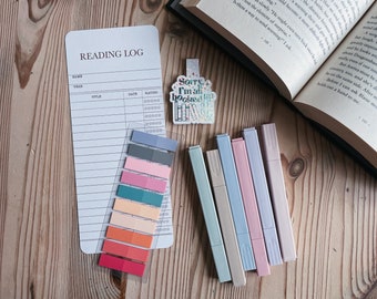 Book Annotating kit- bookmark reading log, annotating tabs, highlighters & a magnetic bookmark | Everything but the Book | Book Lovers kit