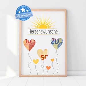Geldgeschenk Geburtstag Frau & Mann Luftballons Wunscherfüller Geburtstagskarte Download zum Ausdrucken herzlichen Glückwunsch Bild 25 30 40