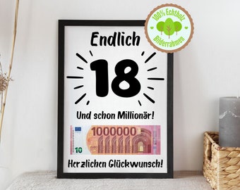 Money gift for an 18th birthday, boy & girl. Gift idea for an 18th birthday. Gift for an 18th birthday: "First Million"
