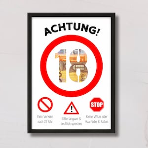 PDF 18 Geburtstag Geldgeschenk Mann lustig | Sofort Download Kreative lustige Geschenkidee zum 18. Geburtstag Frau Karte |Achtung 18 Verkehr