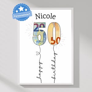 PDF 50 Geburtstag Geldgeschenk Frau personalisiert mit Wunschname Download Kreative & Originelle Geschenkidee zum 50. Geburtstag Freundin