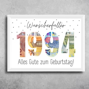 PDF 30e verjaardag cadeau Geld cadeau Vrouw Man Download Creatief en origineel cadeau-idee voor 30e verjaardag Idee 1994 Wensvervuller